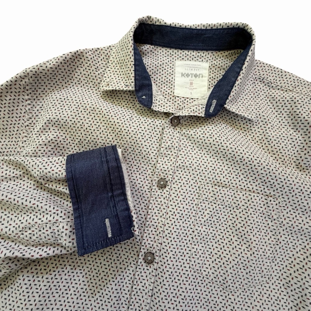 Koton Smart Button Up Long Sleeve Shirt Slim Fit Mens Small Casual All Over Bugs